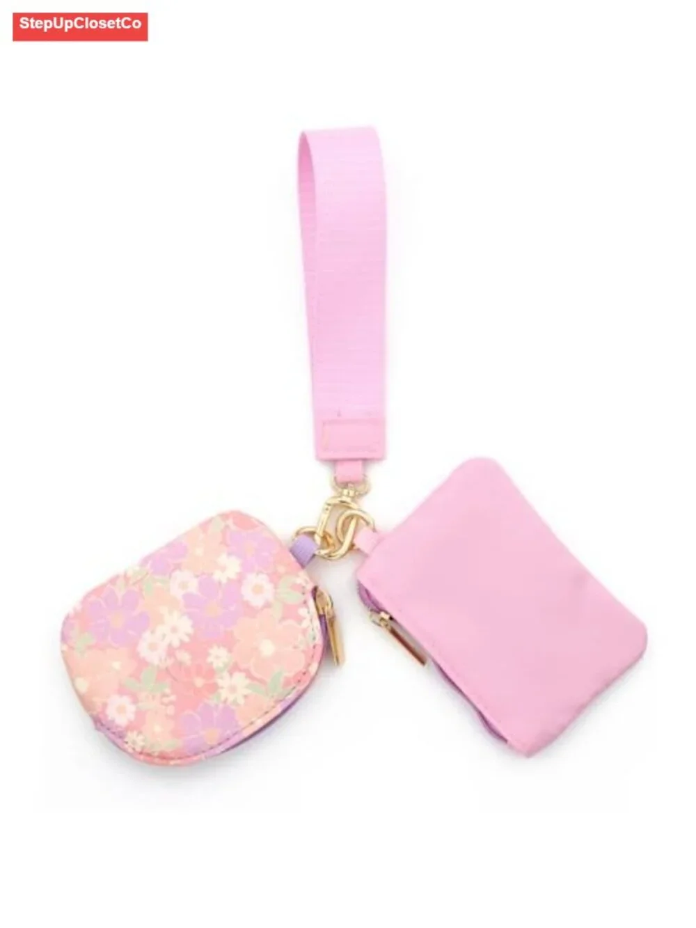 Floral Wristlet Coin Purse with Detachable Strap, Double Zipper Mini Wallet,